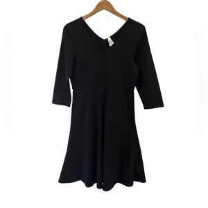PACT Fit & Flare V-neck Dress M black Organic Cotton Pockets 3/4 sleeves NWOT